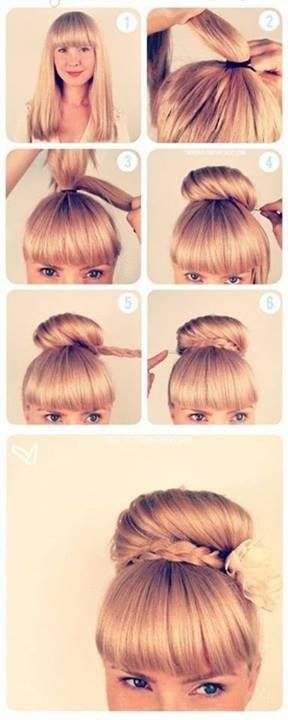 Tinkerbell Bangs Hairstyle, A Messy Bun, Side Hairstyles, Fast Hairstyles, Easy Hairstyle, Hairstyle Tutorial, Hair Dos, Messy Bun, Hair Designs