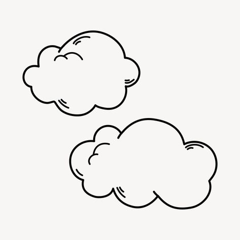 Cloud Doodle, Cloud Outline, Black White Illustration, Doodle Clipart, Cloud Stickers, Cloud Drawing, White Illustration, Paper Embroidery, White Cloud