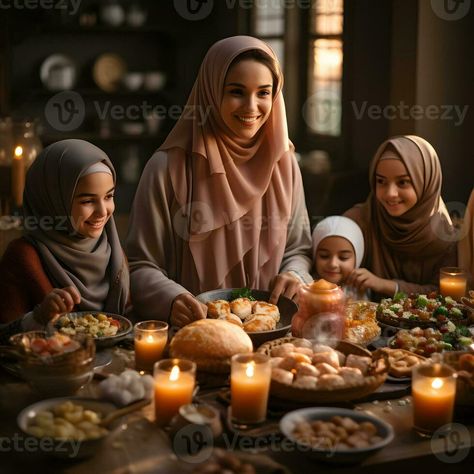 AI generated Muslim Family and Friends Gathering during Ramadan with Delicious Dishes on the Table. Iftar Dinner. Generative Ai Couple Tik Tok, Eid Celebration, King Anime, Muslim Family, Boy Images, Muslim Couple, Friends Gathering, Demon King Anime, Follow Jesus