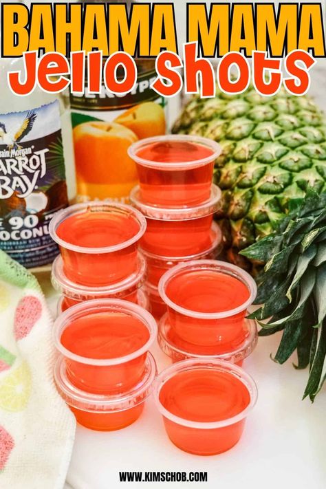 These Bahama mama jello shots are made with rum, peach Schnapps, and watermelon jello! This tropical jello shot is a hit for parties. Bahama Mama Jello Shots, Jello Shots With Rum, Shots With Rum, Yummy Jello Shots, Raspberry Jello Shots, Malibu Jello Shots, Pina Colada Jello Shots, Rum Jello Shots, Watermelon Jello Shots