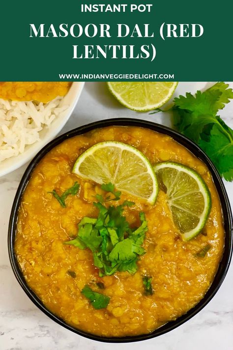 Instant Pot Masoor Dal, Instant Pot Red Lentil Dal, Instant Pot Dal, Lentils Instant Pot, Red Lentil Curry, Red Lentil Recipes, Lentil Curry Recipes, Indian Vegan, Cooking Spinach