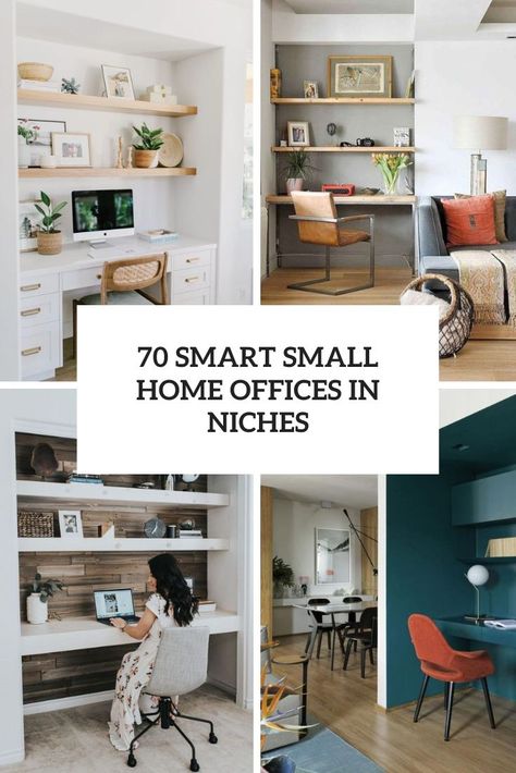 smart small home offices in niches cover Pantry Office Design Small Spaces, Home Office Alcove, Large Wall Niche, Niche Wall Decor, Office Nook Ideas, Office Niche, Bedroom Niche, Niche Decor, Tiny Home Office