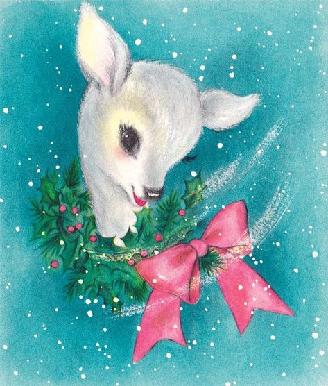 Images Noêl Vintages, Vintage Holiday Cards, Vintage Christmas Greeting Cards, Vintage Christmas Images, Vintage Deer, Old Fashioned Christmas, Vintage Christmas Cards, Vintage Greeting Cards, Christmas Illustration