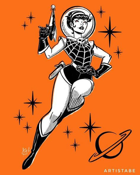 Halloween Pin Up, Rockabilly Art, Pin Up Drawings, Retro Space, Pin Up Tattoos, Retro Horror, Space Girl, Cover Paper, Arte Sketchbook