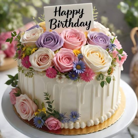 Birthday Cake Flowers Elegant, Cake For Women Elegant, Birthday Cake Flowers, Birthday Cake For Women Elegant, Birthday Cake For Women, Cake For Women, Happy Birthday Cake Pictures, Birthday Wishes Flowers, Birthday Greetings Friend