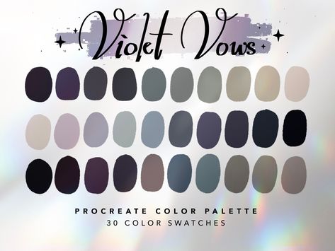 Violet Vows Color Palette For Procreate This color palette contains 30 color swatches to use in Procreate App. These colors were handpicked and were inspired by goth wedding themes. ⭐️ || YOU WILL RECEIVE || ⭐️ 1 x Procreate Palette Instructions 1 x JPG file with all swatches 1 x Violet Vows Color Palette for Procreate || .swatches file ⭐️ || HOW TO USE || ⭐️ 1. You will receive an email after you complete checkout with a link to download the files. 2. You can also log into your Etsy account on Medieval Fantasy Color Palette, Witch Aesthetic Colour Palette, Blackberry Color Palette, Magical Color Palette, Vampire Color Palette, Goth Color Palette, Witchy Color Palette, Goth Wedding Theme, Gothic Color Palette