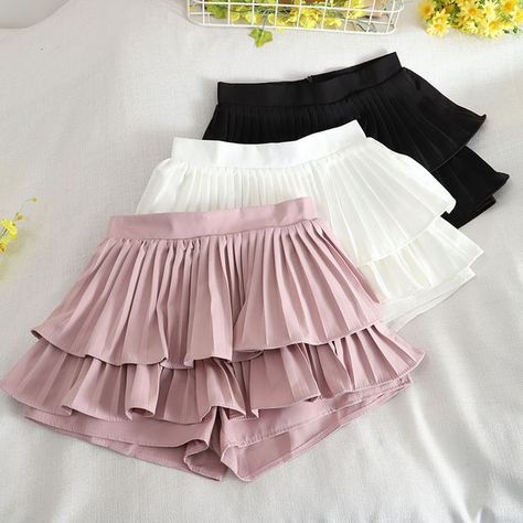 Kawaii Swimsuit, Dark Academia Clothing, Ruffled Mini Skirt, Chiffon Shorts, Cottagecore Fashion, Ruffle Mini Skirt, Kawaii Dress, Maid Dress, Mini Short