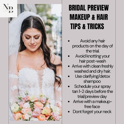 YOUR BRIDAL MAKEUP & HAIR PREVIEW SWIPE & SHARE with a FUTURE BRIDE! 👰🏻👰🏼👰🏽‍♀️ 💕 👍🏼 Got questions about prepping for your wedding day makeup and hair preview? Ask below! 👇🏼 Have any extra tips or recommendations for preparing for your bridal makeup and hair trial? Share them below! 🙌🏼🙌🏼 Want the scoop on our Bride’s wedding day preview? Comment below, and I’ll share all the details! Pink iPhone YOUR BRIDAL MAKEUP & HAIR PREVIEW GUIDE 💍 SWIPE & SHARE with a FUTURE BRIDE! 👰🏻👰🏼👰🏽‍♀️ 👇🏼 ... Bride Makeup Kit List, Wedding Hair And Makeup Timeline, Wedding Preparation Checklist Bridal Beauty, Bridal Mekup Product Name List, Bridal Beauty Timeline Wedding Prep, Bridal Makeup And Hair, Detox Shampoo, Bridal Tips, Wedding Day Makeup