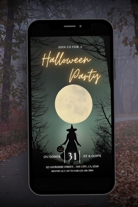 🌙🧙‍♀️🌲 Light up your guests' excitement with our glowing forest-themed animated video invitation. Featuring a mysterious witch, this editable Canva template is ideal for your Halloween dinner gathering. Cast your spell and personalize it today! #HalloweenParty #DinnerInvite #AnimatedInvitation #WitchInTheForest #EditableInvite #SpookyFun #EditableInvite #HalloweenParty #WitchTheme #EditableInvite #halloweeninvite #halloweeninvitation #costumeparty #spookyinvite Witchy Halloween Party, Glowing Forest, Dinner Gathering, Gothic Costume, Party Video, Witchy Halloween, Dinner Drinks, Halloween Party Invitation, Vintage Witch