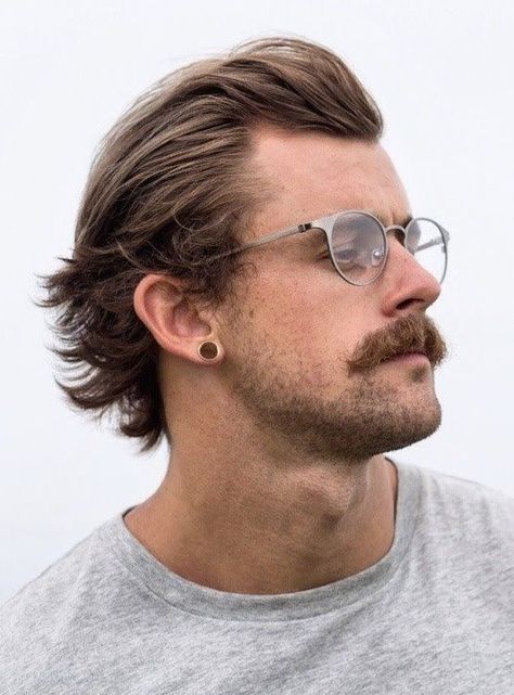 Mens Hairstyles With Mustache, Ducktail Retro Style Hair, Mens Long Haircut Round Face, Layered Mens Haircut Long Hairstyles, Mens Wolf Haircut, Mens Hairstyles Medium Wavy Thick Hair Long Layered, Mens Hair Medium Length, Mens Feathered Hairstyles, Men Hair 2023