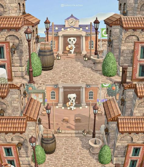 Animal Crossing Designs, Acnh Cottagecore, Animal Crossing Guide, Animal Crossing Pocket Camp, Town Square, Animal Crossing Qr, Medieval Town, A Town, Saturday Night