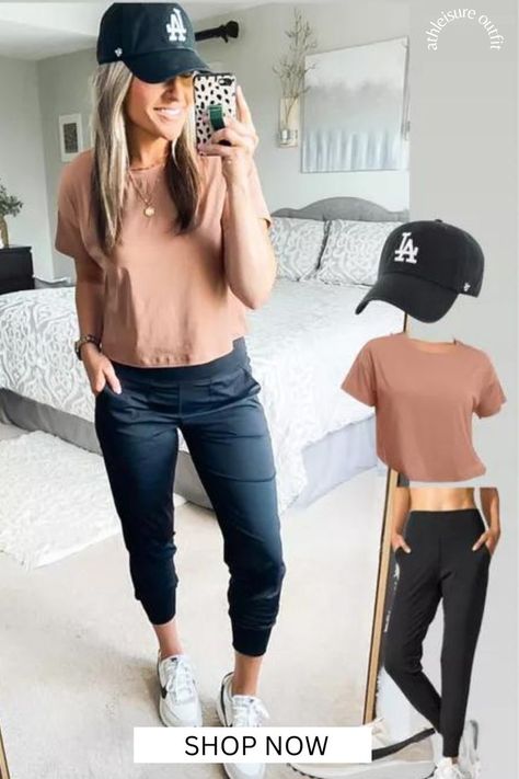 How to Style Joggers for Women. Athleisure Outfit! Styling An Oversized Tshirt, Workout Outfits Women Athletic Wear, Casual Fall Fits, Outfit For Women Casual, Jogger Pants Outfit Women, Cute Athleisure Outfits, Soccer Mom Outfit, Women Athleisure, Athleisure Outfits Fall