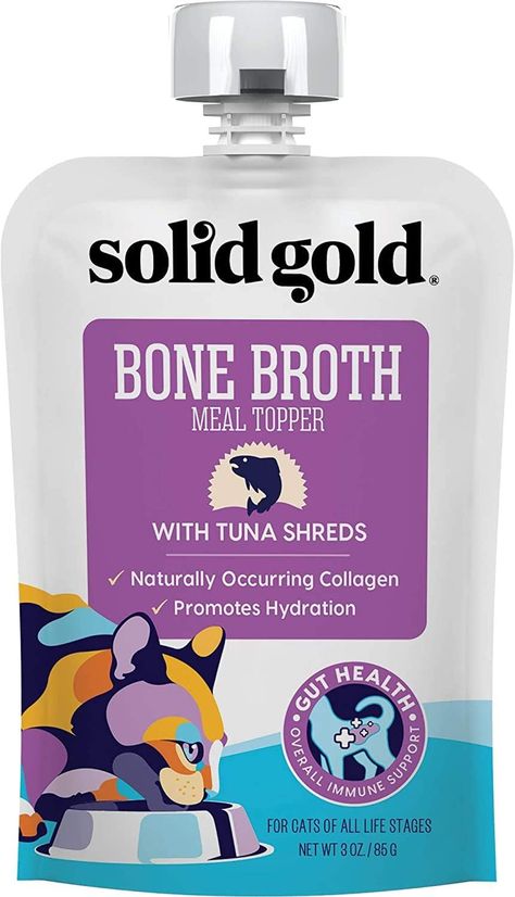 Amazon.com : Solid Gold Bone Broth Cat Food Topper - Lickable Wet Cat Food Treat with Protein Shreds for Hydration - Easy to Serve Wet Cat Food Gravy Bone Broth for Cats - Healthy Cat Snacks Treats - Tuna -12 Pack : Pet Supplies Grain Free Cat Food, Cat Snacks, Canned Cat Food, Canned Dog Food, Healthy Cat, Food Topper, Wet Cat, Snack Treat, Cat Parenting