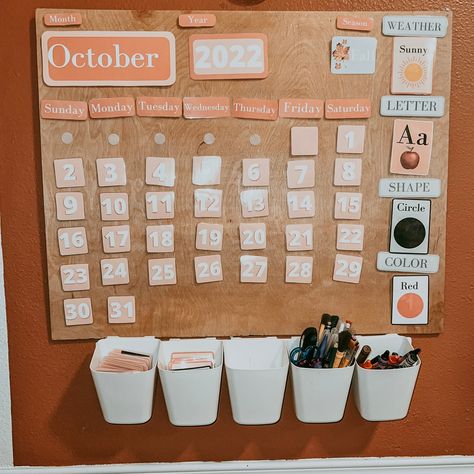 **This is a DIGITAL DOWNLOAD item** This is Preschool interactive Calendar- used for morning circle time. this includes, days of the week, months, years 2022-2023, seasons, weather, letter of the week, shape of the week. color of the week. My child has loved this calendar so much, her favorite part of school!  This is a light pink, mauve, and green colored calendar BOARD IS 30in Wx 24in H Print using colored ink on cardstock (colors may vary depending on printers) , cut each card out and laminate. These cards help teach children days of the week, month, year, season, weather, shapes,  colors, letters, sounds, and identifying what there day consists of. * Best if printed and laminated, the lamination helps  make the cards more durable and last longer.  if you want a custom colored calendar Circle Time Days Of The Week, Diy Preschool Calendar Board, Preschool Morning Calendar, Days Of The Week Wall Decor, Toddler Calendar Ideas, Preschool Calendar Ideas, Preschool Morning Board, Circle Time Bulletin Board, Homeschool Calendar Board