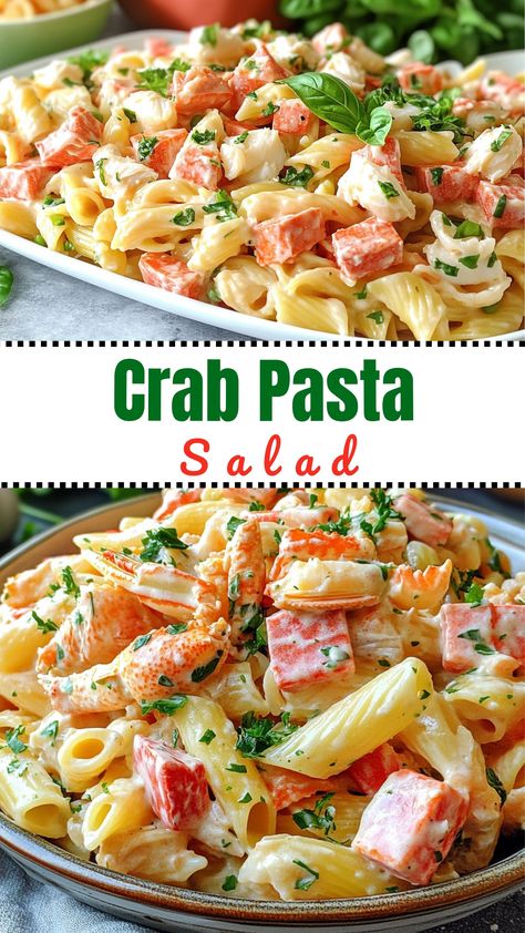 Crab Pasta Salad Crab Meat Pasta Salad, Pasta Salad With Crab Meat, Crab Salad Recipe Pasta, Seafood Pasta Salad Crab And Shrimp, Pasta Crab Salad, Crab Meat Pasta, Healthy Cheese Recipes, Seafood Pasta Salad, Crab Pasta Salad