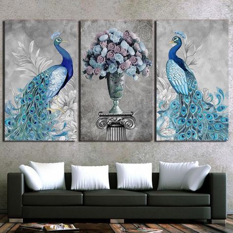 Peacock Canvas, Peacock Wall Art, Couples Wall Art, Flower Canvas Wall Art, Peacock Pattern, 3 Piece Canvas Art, Pattern Wall, Canvas Art Wall Decor, Flower Canvas