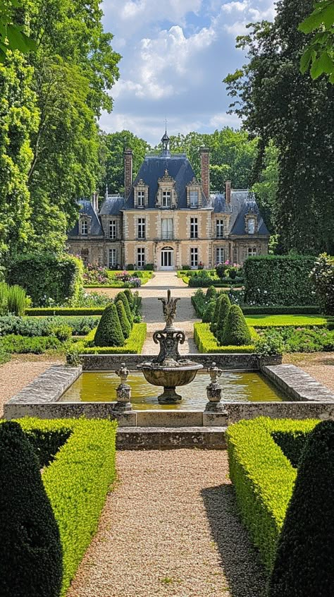 Download 'Elegant Historical Estate' - Lush greenery surrounds an ornate fountain leading up to a beautiful historical estate with manicured gardens. - Get this free stock photo and more high-quality images on StockCake. No attribution required. Estate Garden Design, New England Estate, Manor House Exterior, Estate Landscape Design, French Chateau Garden, English House Design, Estate Aesthetic, British Estate, Veranda Estate Homes