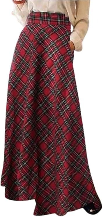 Amazon.com: XQR Women's Vintage Plaid Maxi Skirt High Waist Tartan Pleated A Line Long Skirt with Pockets (Medium, Red) : Clothing, Shoes & Jewelry A Line Long Skirt, Long Skirt With Pockets, Plaid Maxi Skirt, Long Plaid Skirt, Leaf Skirt, Sundress Casual, Maxi Skirt Style, Retro Skirt, Skirt High Waist