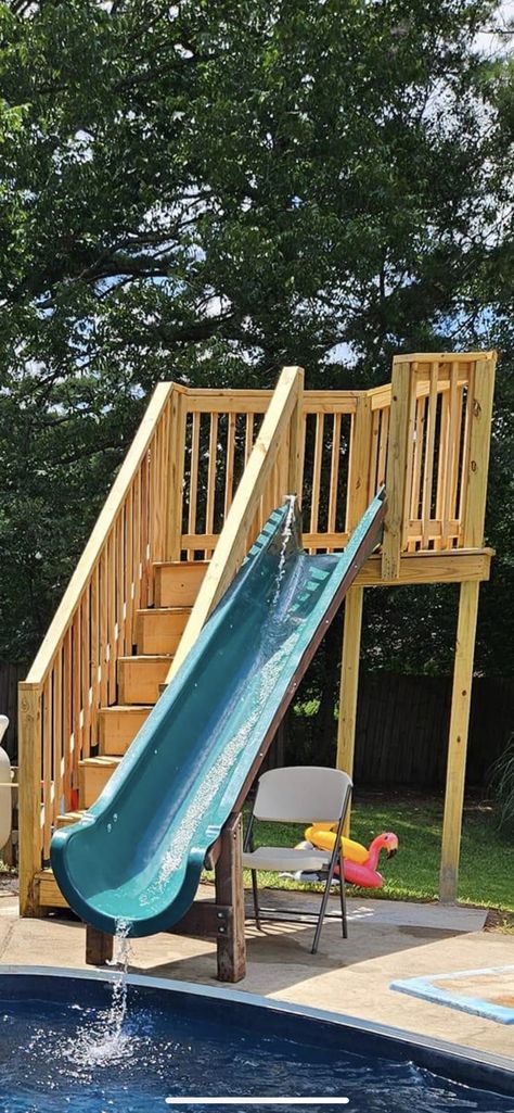 Above Ground Pool With Slide, Above Ground Pool Slide, Coleman Pool, Pool Bar Ideas, Outdoor Improvements, Pool Deck Plans, Swimming Pool Decks, Outdoor Pool Area, Pool Life