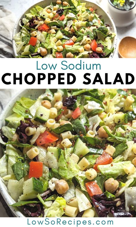 Low Sodium Chopped Salad Low Sodium Cabbage Recipes, Low Sodium Asian Recipes, Low Sodium Low Sugar Recipes, Low Sodium Salad Dressing Recipes, Low Sodium Salads, Low Sodium Lunch Ideas For Work, Low Sodium Salad, Low Sodium Chicken Breast Recipes, Low Sodium Meals