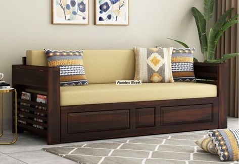 home furniture Wood Sofa Bed, Sofa Cum Bed, Three Seater Sofa Bed, Room Couches, Wooden Sofa Set Designs, Bed Price, Wooden Street, Sofa Bed Design, Wooden Sofa Set