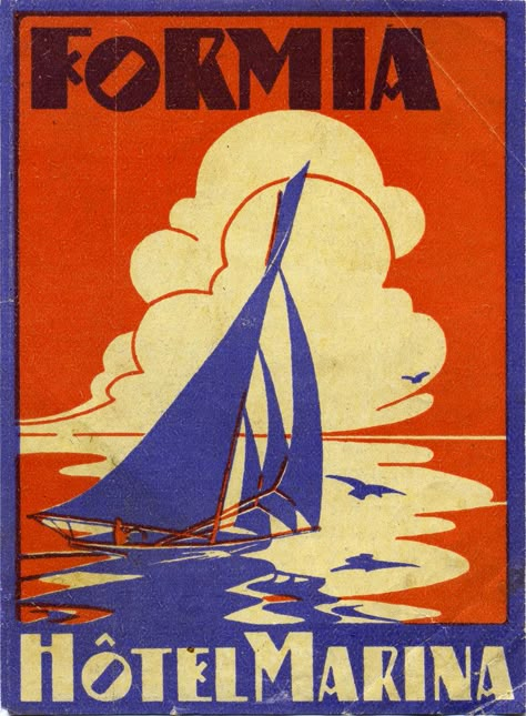 Sea Illustration, Sailing Art, Sailboat Art, Luggage Stickers, Luggage Labels, Italy Art, Vintage Italy, Ad Art, Photo Wall Collage