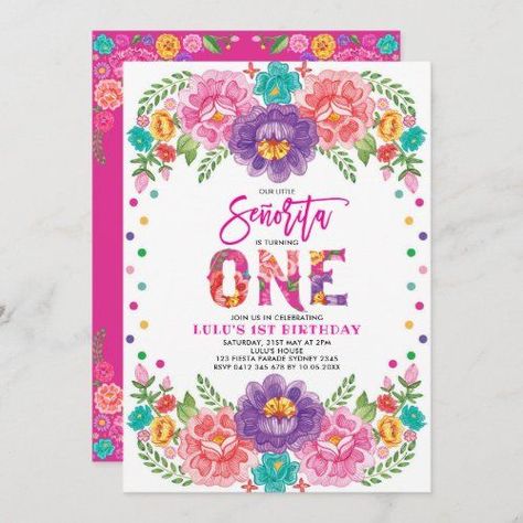 1st Birthday Fiesta, Floral 1st Birthday, Fiesta Birthday Invitations, Birthday Fiesta, Fiesta Birthday Party, Twins 1st Birthdays, Girl 1st Birthday, Fiesta Theme, 1st Birthday Invitation