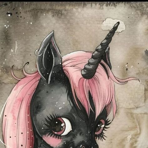 Gus Fink on Instagram: "bidding starts at 25 usd for a “Dark Unicorn” signed print, comment with your bid below
.
#unicorn #unicorns #gothgirl #unicornart #mlp" Scary Unicorn, Unicorn Fanart, Swan Maiden, Trippy Wallpapers, Evil Unicorn, Dark Unicorn, The Fame Monster, Unicorn Stuff, Doll Tattoo