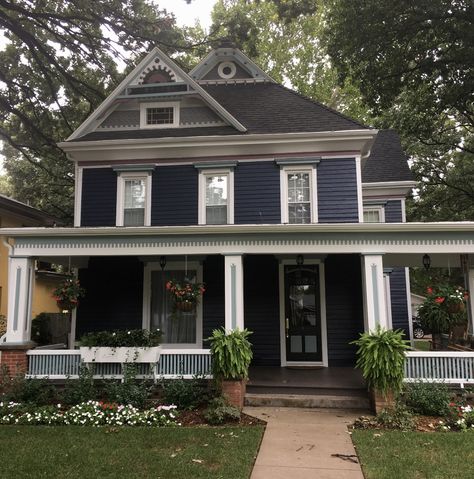 Victorian house colors. custom colors by Historic House Colors, Ann Arbor, Michigan Blue Victorian House, Victorian House Colors, Victorian Homes Exterior, Victorian Exterior, Best Exterior Paint, Rustic Fire Pits, Exterior Color Schemes, House Color Schemes, Exterior Paint Colors For House