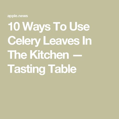 10 Ways To Use Celery Leaves In The Kitchen — Tasting Table Celery Leaves, Tasting Table, Celery, The Kitchen, Favorite Recipes, 10 Things