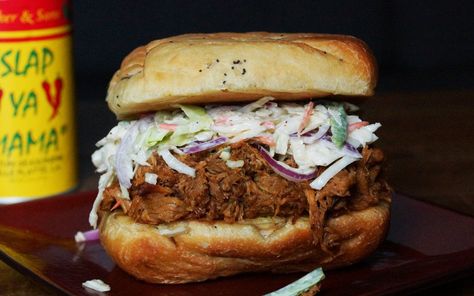 Slap Ya Mama Pulled Pork Sandwich - Slap Ya Mama Cajun Cooking Recipes, Pulled Chicken Recipe, Slap Ya Mama, Pulled Chicken Recipes, Cajun Dishes, Pork Shoulder Roast, Mama Recipe, Slow Cooker Recipe, Cajun Cooking