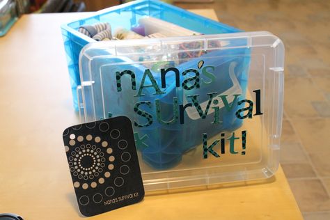 expecting grandmother gift. nana's survival kit. Survival Kit Gifts, Survival Items, Survival Supplies, New Grandparents, Survival Kits, New Grandma, Grandmother Gifts, Survival Prepping, Emergency Kit