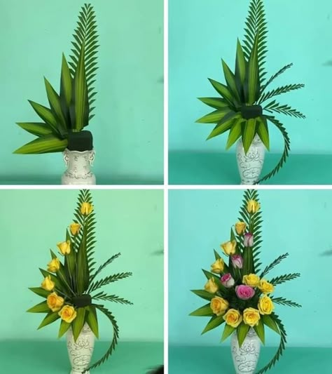 Alter Arrangements Church, Floral Design Diy, Palm Flower, Foliage Arrangements, Floral Art Arrangements, Tropical Flower Arrangements, Modern Florals, Fresh Flower Arrangements, Church Flower Arrangements