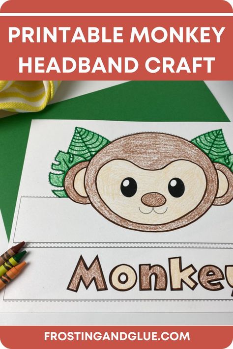 This printable monkey headband craft is the perfect craft to do with the kids. Whether planning a party, studying monkeys at school, or focusing on M’s, this animal headband craft is perfect. Animal Headband Craft, Monkey Headband, Printable Headband, Lion Craft, Dear Zoo, Monkey Crafts, Headband Crafts, Kids Zoo, Crown Crafts