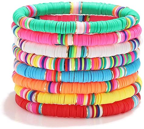 Summer Accessories Beach, Heishi Bracelets, Vinyl Disc, Multicolor Bracelet, Preppy Bracelets, Summer Beach Jewelry, Gifts For Surfers, Surfer Bracelets, Polymer Beads