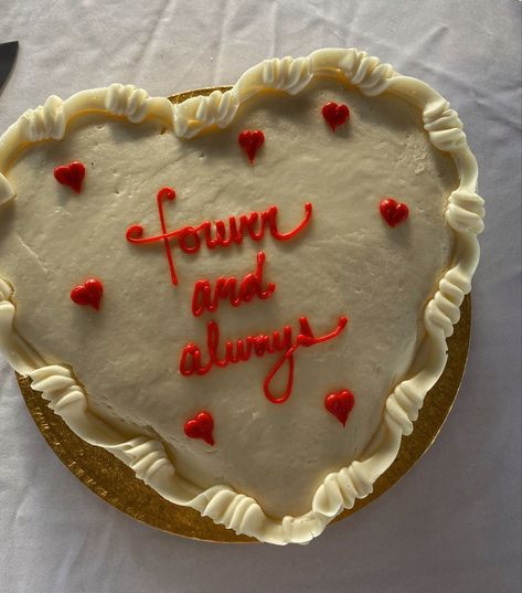 strawberry flavored, heart shaped cake with “forever & always” written on top. Wedding Cake With Writing, Small Heart Cake Designs, Simple Heart Shaped Wedding Cake, Heart Shaped Carrot Cake, Wedding Cake Writing, Heart Cake Simple, Wedding Cake Writing Ideas, Simple Heart Wedding Cake, Petite Wedding Cake