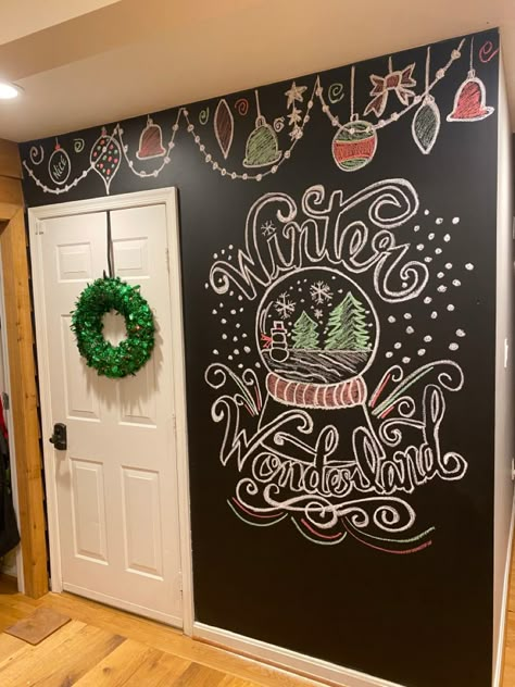 Christmas Chalkboard Wall Art, Christmas Chalk Wall Art, Chalkboard Wall Christmas, Christmas Chalk Wall Ideas, Chalkboard Christmas Countdown, Winter Wonderland Chalkboard Art, Winter Chalkboard Art Easy, Christmas Chalk Art Ideas, Christmas Dry Erase Board Ideas