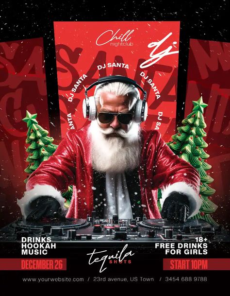 Check out the DJ Santa Christmas Night Flyer Template for your next club and party event. FreePSDFlyer.com is the best resource full of amazing Free PSD Flyer Templates for Photoshop! Create amazing flyer, poster or social media designs with our free templates. Party Design Poster, Christmas Poster Design, Christmas Party Poster, Club Events, Free Psd Flyer Templates, Flyer Free, Music Instagram, Free Psd Flyer, Club Dance