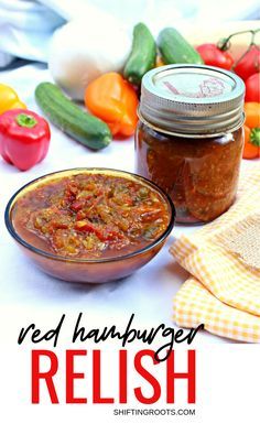 This old fashioned sweet tomato relish is a small batch canning recipe that is delicious on burgers, hotdogs, and sausage. It takes a bit of time, but is worth it because this stuff is hard to find in stores! #tomato #relish #redrelish #hamburgerrelish #canning #recipes Red Relish Recipe, Hamburger Relish Recipe, Sweet Tomato Relish, Hamburger Relish, Small Batch Canning, Simmering Pot, Pickled Foods, Relish Recipe, Home Canning Recipes