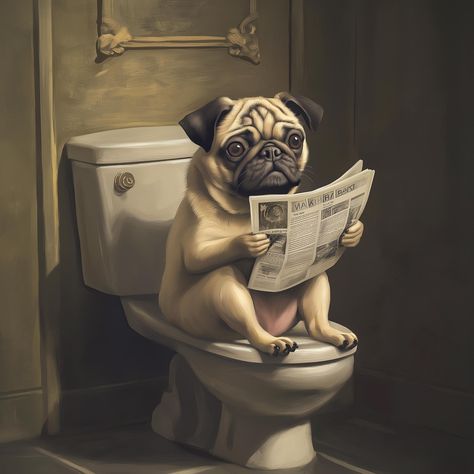 Thank you for selecting our products! Check out the whimsical charm of a Pug indulging in a moment of solitude, catching up on the latest news in a bathroom. This digital artwork, rendered in a captivating wall art style, is a delightful addition to any dog lover's collection. Once your payment has cleared, you will receive a confirmation email from Etsy with a link to download your files. The Etsy app on mobile devices will not enable you to download your files. Please use http://www.etsy.com/y Pug Artwork, Baby Pugs, Wall Art Funny, Pug Art, Pug Gifts, Funny Bathroom Decor, Pug Mom, Gift Printable, A Pug