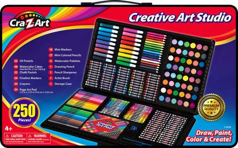 Cra-Z-Art Creative Art Studio - 250 Piece Creative Art Studio, Crayon Storage, Art Pad, Watercolor Cake, Mini Marker, Drawing Stencils, Artist Brush, Pastel Pencils, Z Arts