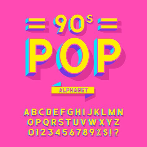 90s Pop Vector Alphabet 1990s Typography, 90’s Font, 90s Lettering, 90s Typography, Pop Typography, Pop Art Typography, Pop Art Logo, Pop Art Font, 90s Font