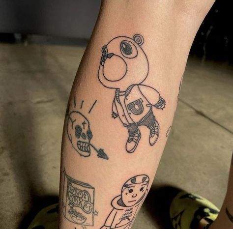 Kanye West Tattoo Ideas, Rap Tattoo Ideas, Small Leg Tattoo Men, Kanye Tattoo, New Tattoo Styles, Astronaut Tattoo, Small Finger Tattoos, Stylish Tattoo, Fire Tattoo