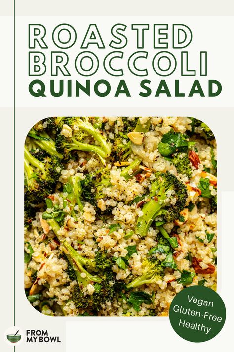 This Roasted Broccoli Quinoa Salad is wholesome, filling, and the perfect way to enjoy your veggies. Perfect for meal prep or simple plant-based dinners. Gluten-free, Oil-free option. Plant Based Salads, Broccoli Quinoa Salad, Broccoli Quinoa, Quinoa Broccoli, Vegan Quinoa Salad, Kale Quinoa Salad, Plant Based Dinner, Quinoa Salad Recipes, Best Salad Recipes