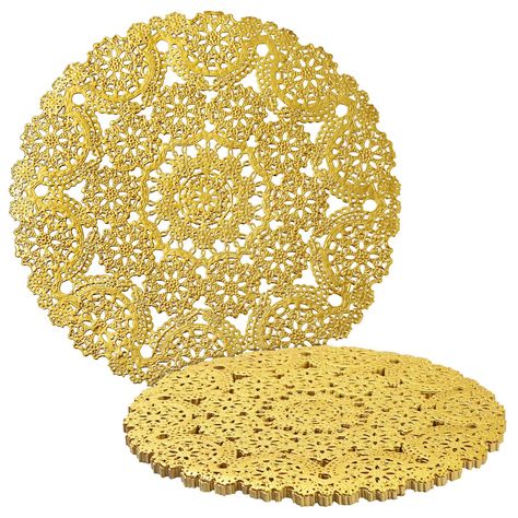 PRICES MAY VARY. Gold Paper Doilies 10 Inch Round: These gold paper placemats can be used for cakes, desserts, and baked treat displays; they are ideal for baby showers, wedding receptions, formal settings, and tableware decor Elegant Design: These gold disposable charger plates feature a beautiful lace pattern and scalloped edges; perfect for Christmas, bridal showers, parties, handmade invitations, and crafts Multi-Purpose: The gold doilies 10 inch diameter makes it the perfect accessory to sp Placemats For Wedding, Disposable Placemats, Gold Placemats, Paper Lace Doilies, Decorative Placemats, Lace Placemats, Plastic Party Plates, Gold Cutlery Set, Dining Table Round