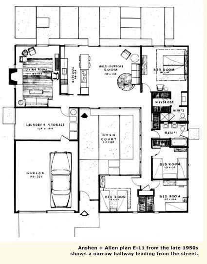 Eichler Homes Floor Plans, Eichler House Plans, Eichler Atrium, House Compound, Eichler House, Courtyard Homes, Joseph Eichler, Mid Century Modern House Plans, Atrium House