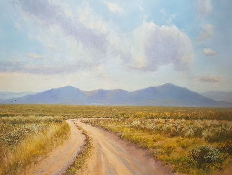 DIRT ROAD TO RIO DOSSO - Original oil painting on canvas 42"X36" Artist- Jessica Anne Thomas, Studio 7 Gallery AZ, Scottsdale, AZ, USA Dirt Road Painting, Climate Art, Road Drawing, Road Painting, London Painting, Dirt Roads, Western Paintings, Landscape Art Painting, Painting Inspo