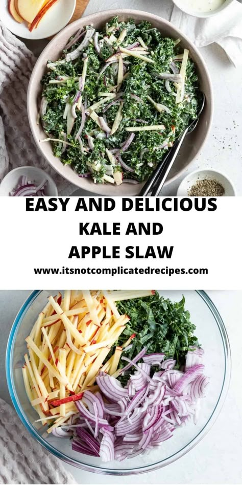 Green Salad Recipes Healthy, Salad Base, Kale Apple Salad, Apple And Onion, Kale Slaw, Simple Salads, Apple Salad Recipes, Leafy Salad, Apple Slaw