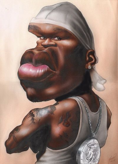 50 CENT Curtis Jackson, Caricature Sketch, Funny Caricatures, Caricature Artist, Celebrity Caricatures, Caricature Drawing, Hip Hop Art, Cartoon Portrait, Portrait Design