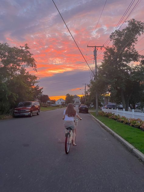 Sunset Bike Ride, Bike Ride, Small Town, Bike, Cars, Pink